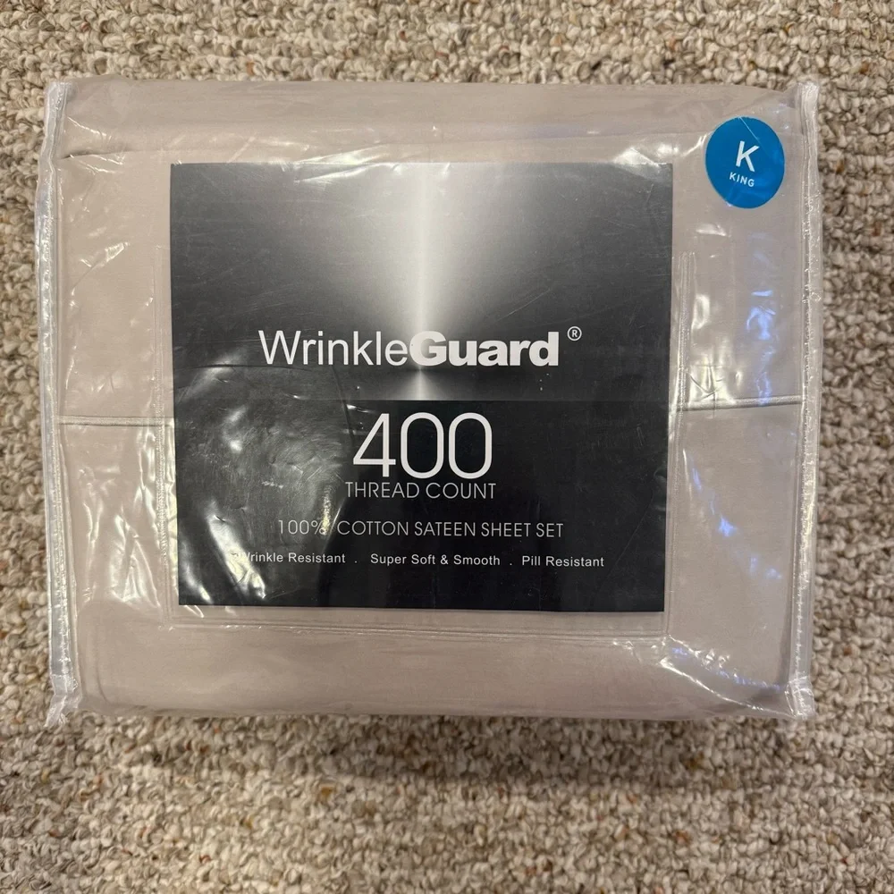 WrinkleGuard 400 Thread Count Luxury King Sheet Set- Beige. Very soft.
